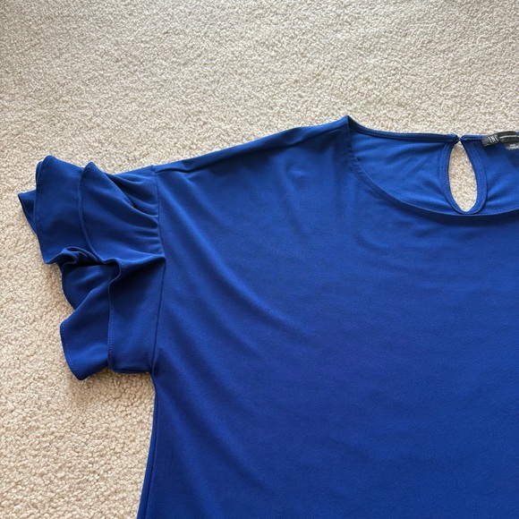 INC Blue Ruffle Sleeve Top - Picture 2 of 8